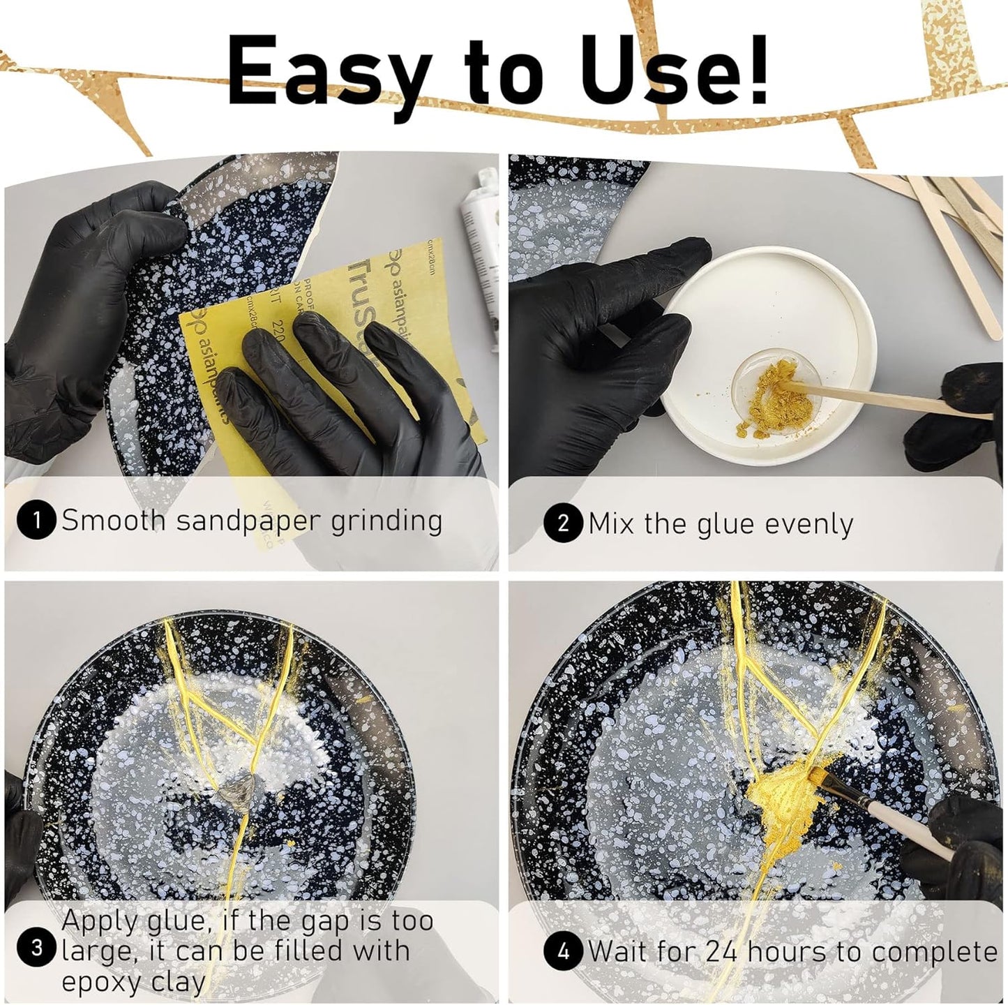 Bio Kintsugi Repair Kit, Food Safety Bio Resin Kintsugi Kit, Bio Based - Dishwasher Safety - Repair Your Meaningful Objects with Bio Glue, Perfect for Beginners, Japanese Art Kintsugi Craft