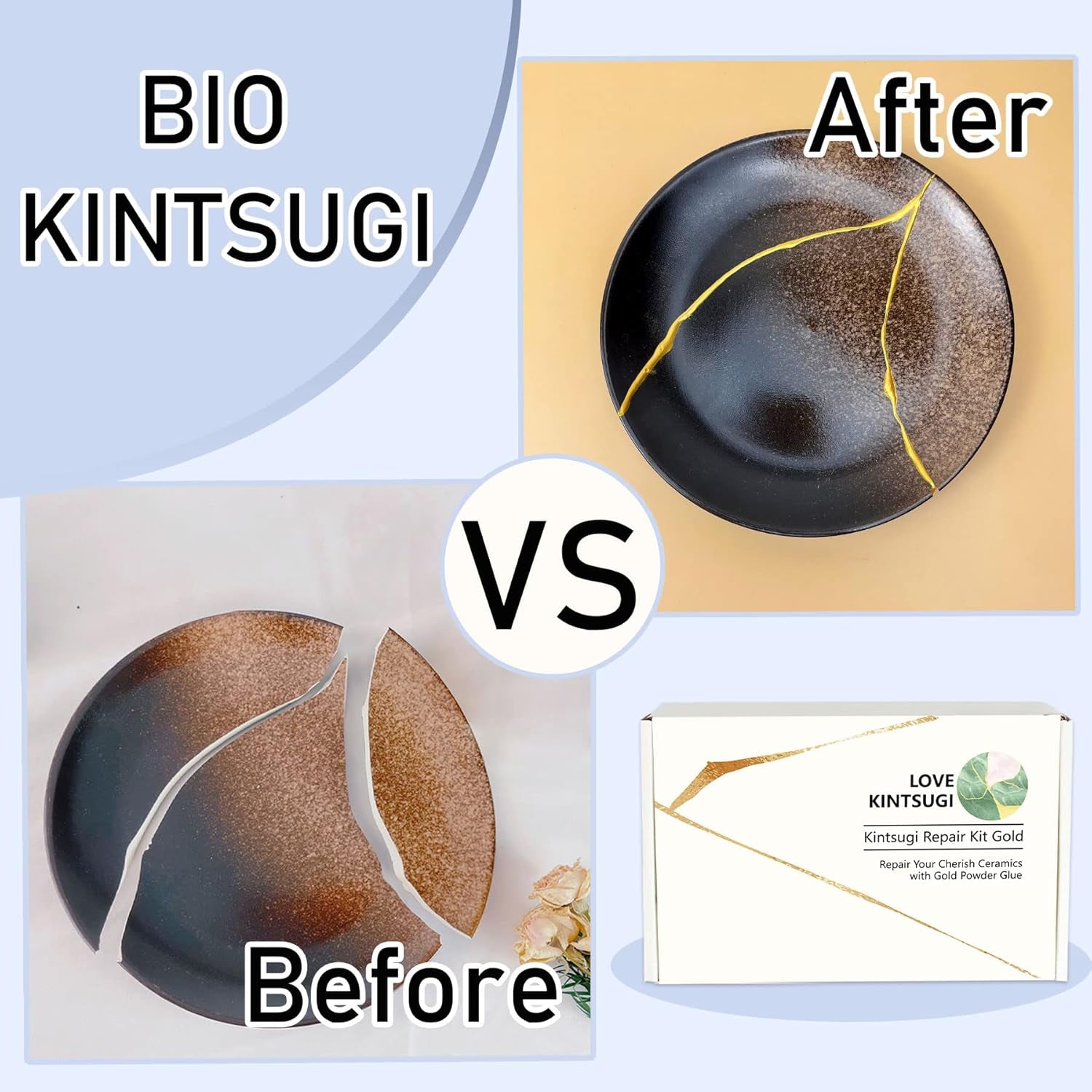 Bio Kintsugi Repair Kit, Food Safety Bio Resin Kintsugi Kit, Bio Based - Dishwasher Safety - Repair Your Meaningful Objects with Bio Glue, Perfect for Beginners, Japanese Art Kintsugi Craft