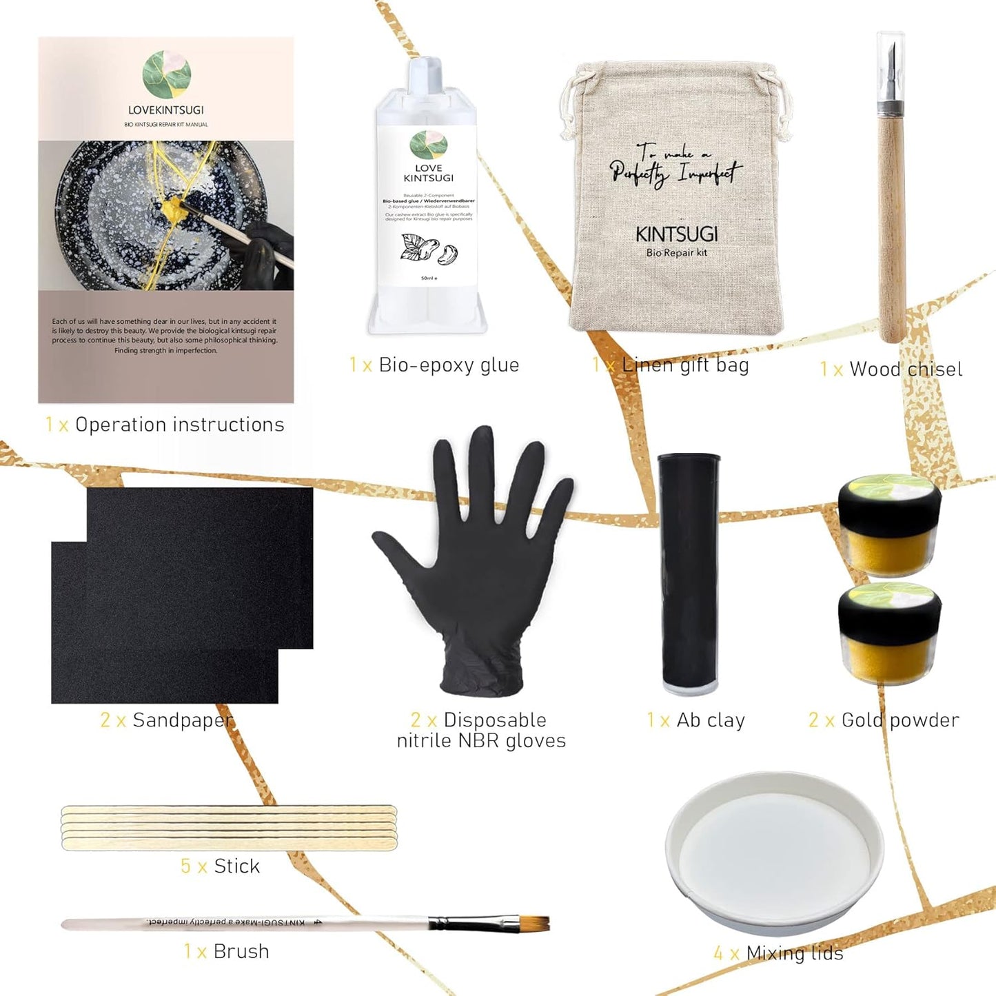 Bio Kintsugi Repair Kit, Food Safety Bio Resin Kintsugi Kit, Bio Based - Dishwasher Safety - Repair Your Meaningful Objects with Bio Glue, Perfect for Beginners, Japanese Art Kintsugi Craft