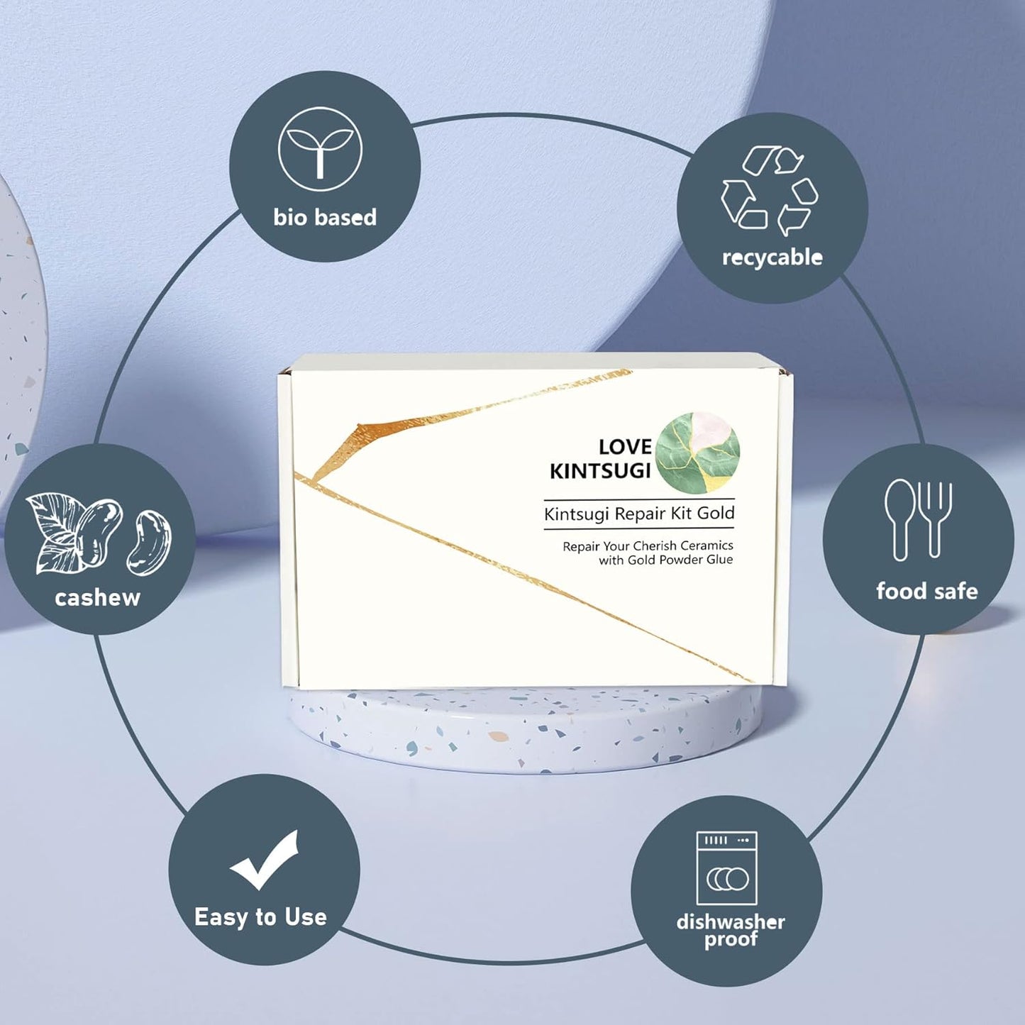 Bio Kintsugi Repair Kit, Food Safety Bio Resin Kintsugi Kit, Bio Based - Dishwasher Safety - Repair Your Meaningful Objects with Bio Glue, Perfect for Beginners, Japanese Art Kintsugi Craft